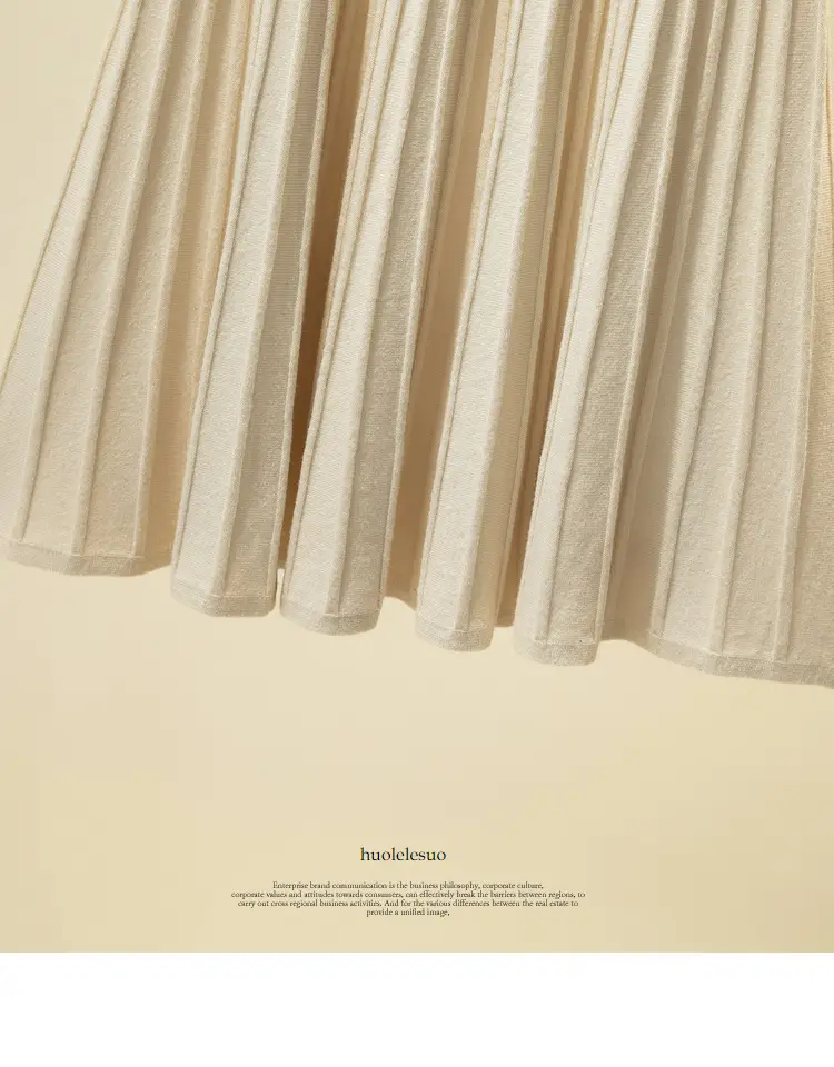 Wool Knitted Mid-Length Pleated Skirt Brown Large Hem — feature 42