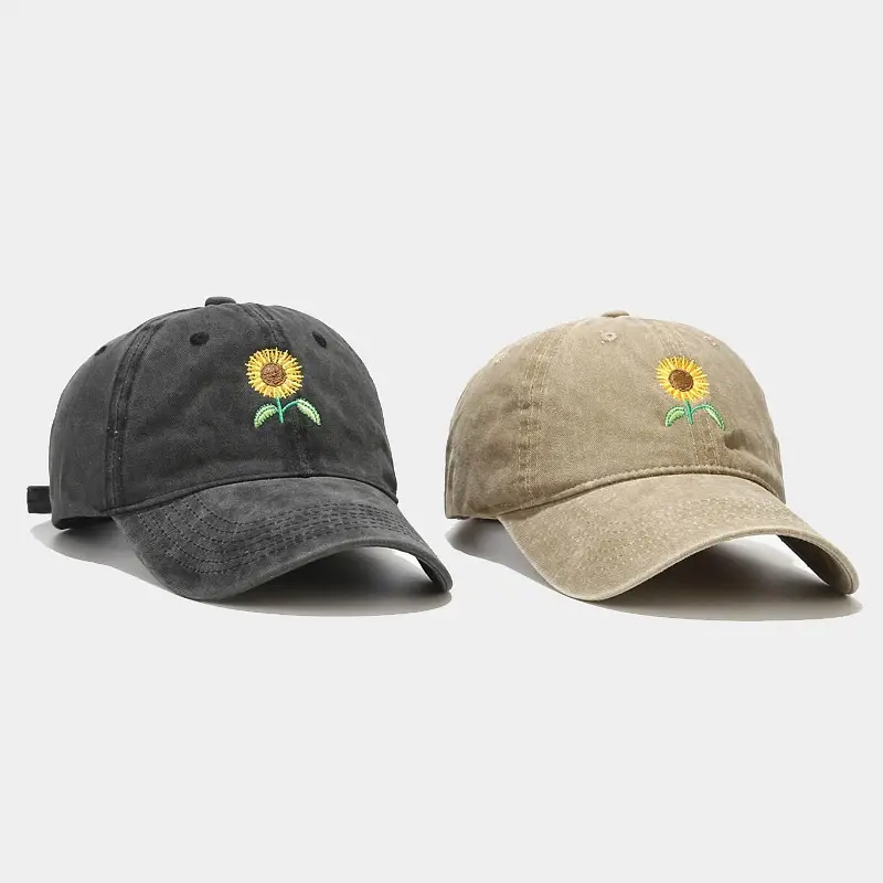 Women Washed Sunflower Embroidered Baseball Cap - Image 7