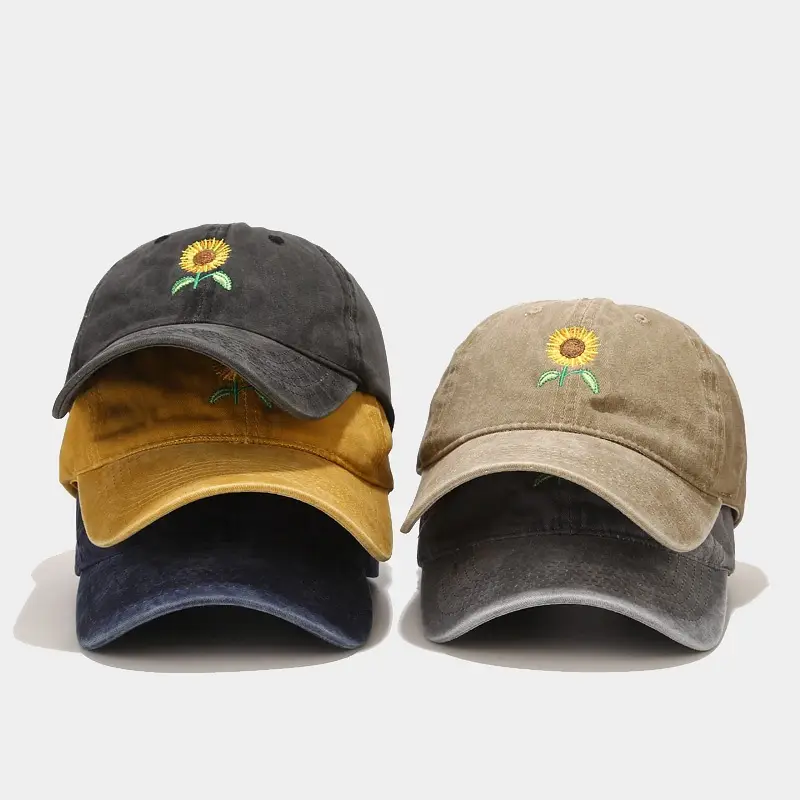 Women Washed Sunflower Embroidered Baseball Cap - Image 8