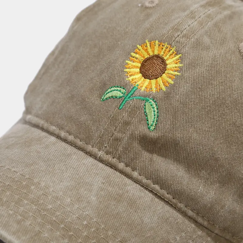 Women Washed Sunflower Embroidered Baseball Cap - Image 9