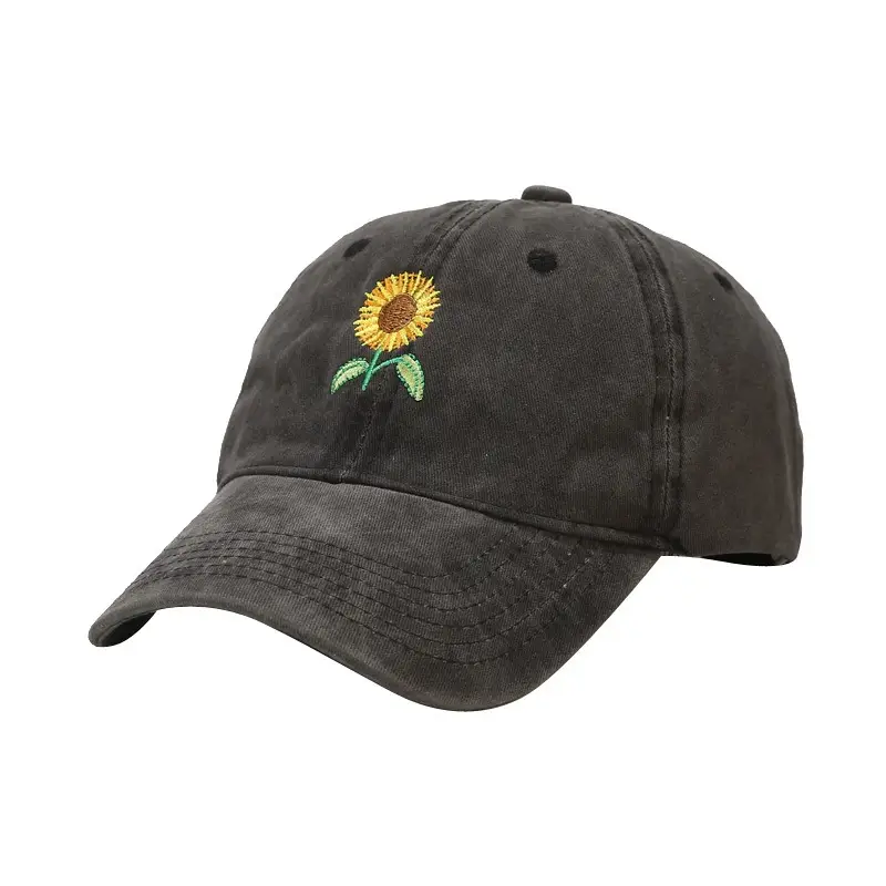 Women Washed Sunflower Embroidered Baseball Cap - Image 11