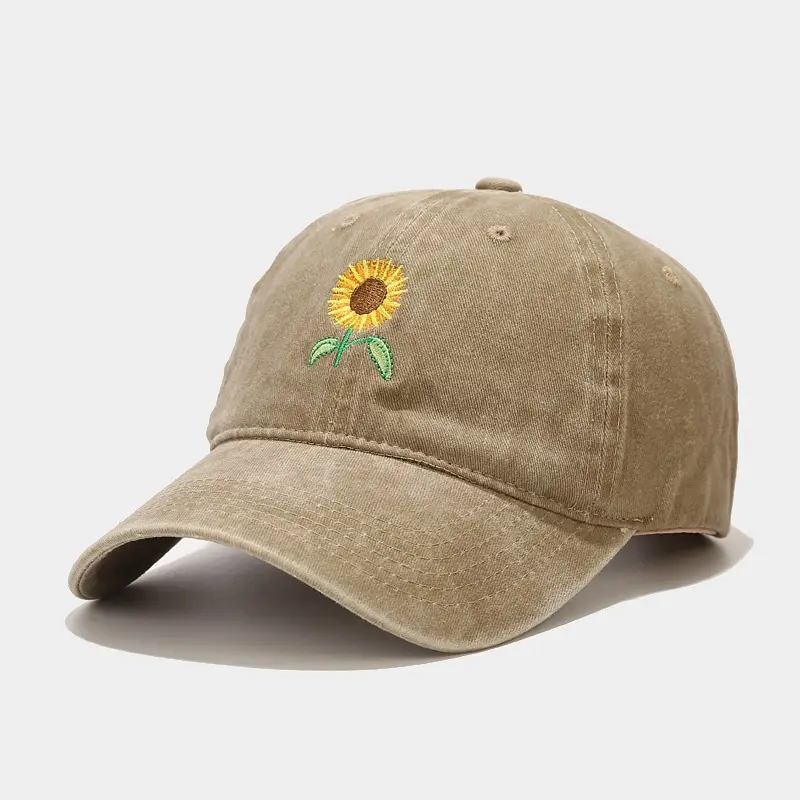 Women Washed Sunflower Embroidered Baseball Cap - Image 2