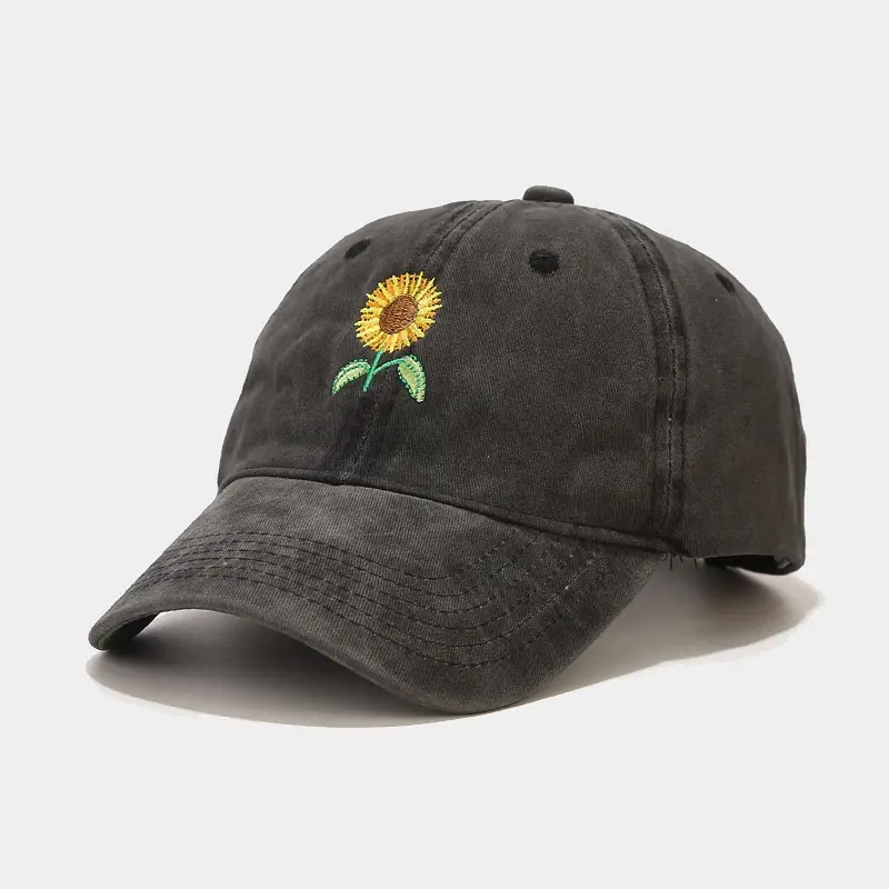Women Washed Sunflower Embroidered Baseball Cap - Image 3