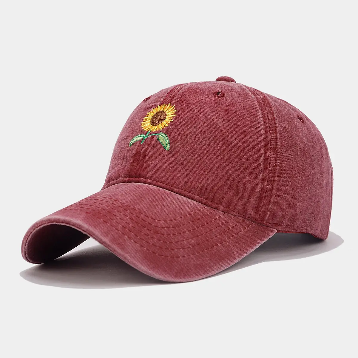 Women Washed Sunflower Embroidered Baseball Cap - Image 4