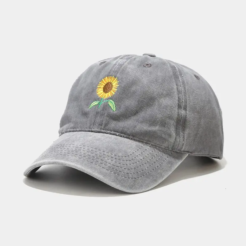 Women Washed Sunflower Embroidered Baseball Cap - Image 5