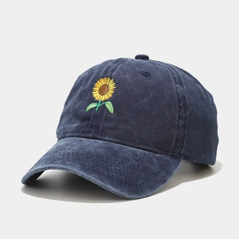 Women Washed Sunflower Embroidered Baseball Cap - Image 6