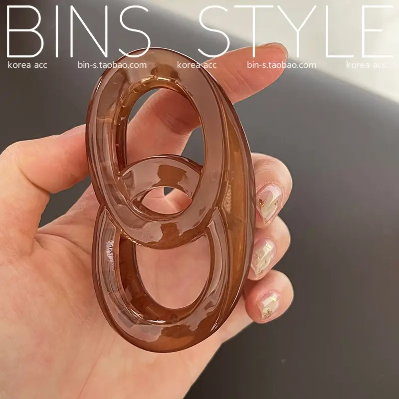 Retro Brown Shark Clip All-Match Oval Double Loop Bagel Medium Hair Grab Clip