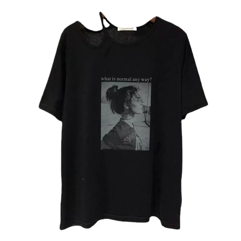 Women 2026 Black Graphic T-Shirt Short Sleeve