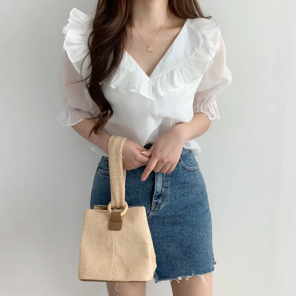 White Ruffled Puff Sleeve Chiffon Top for Women — feature 13