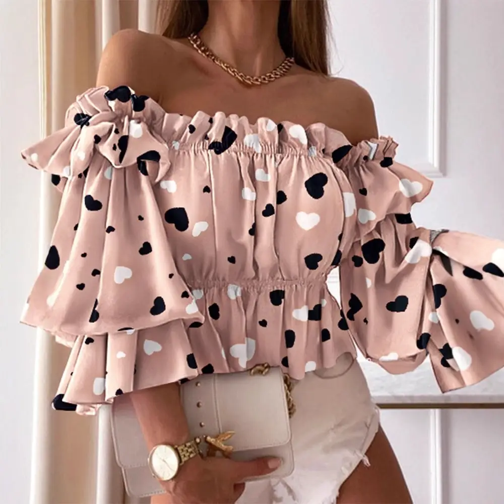 2021 Colorful Striped Off-Shoulder Top with Ruffled Sleeves - Image 12