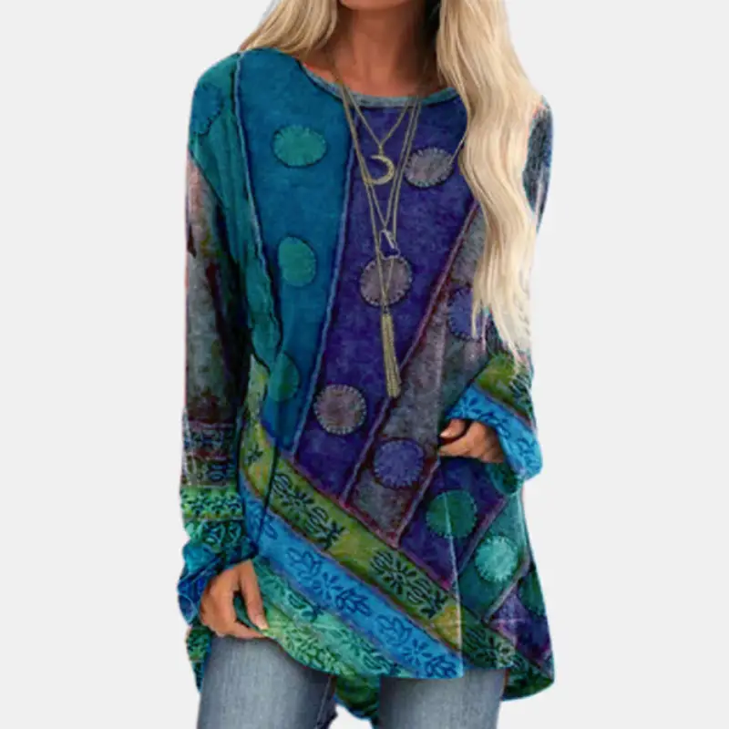 Printed Loose Long Sleeve T-Shirt Plus Size Ethnic Pattern — feature 5