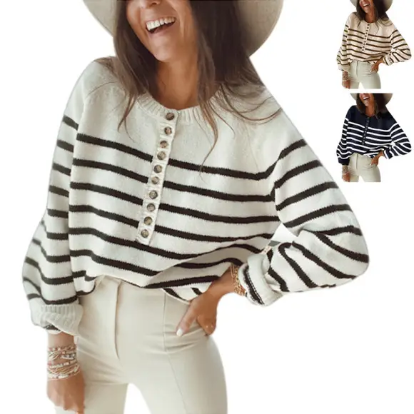 2026 V-Neck Knitted Women's Sweater Beige — feature 16