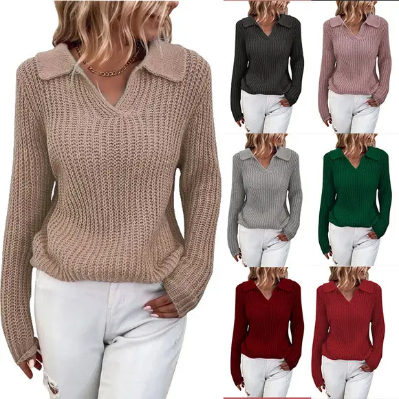 2026 V-Neck Knitted Women's Sweater Beige — feature 24
