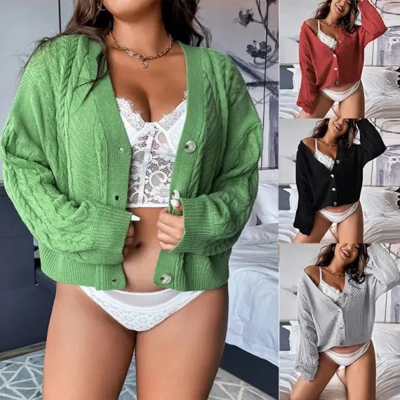 2026 V-Neck Knitted Women's Sweater Beige — feature 27