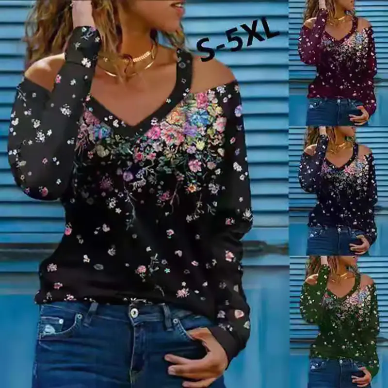 2022 Long Sleeve Printed V-Neck Lace Top — feature 9