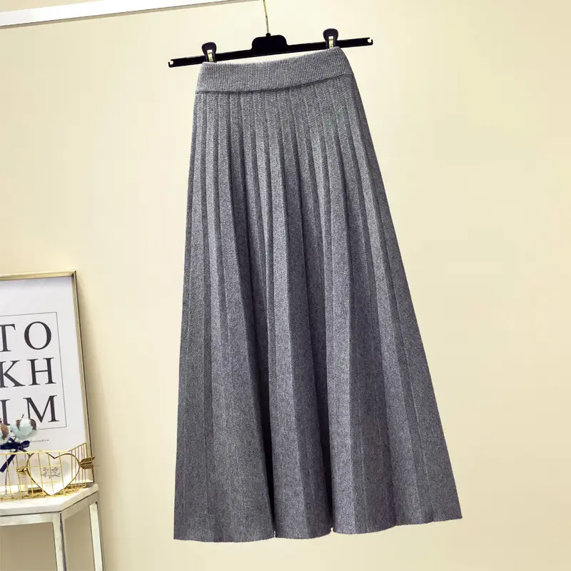 Women's Knitted High Waist Pleated Skirt Winter Warm - Image 9
