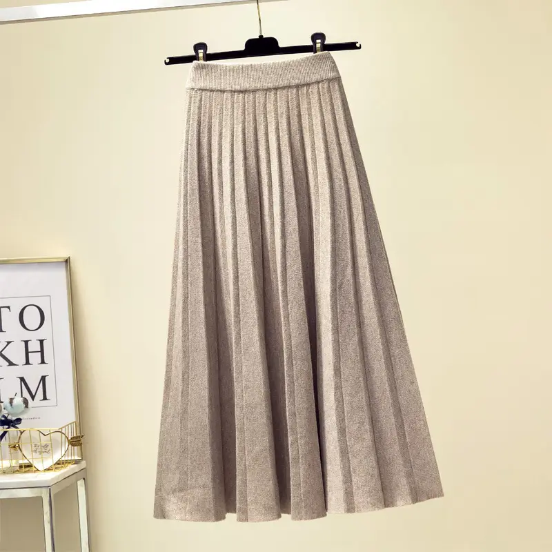 Women's Knitted High Waist Pleated Skirt Winter Warm - Image 2