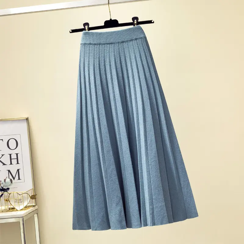 Women's Knitted High Waist Pleated Skirt Winter Warm - Image 3