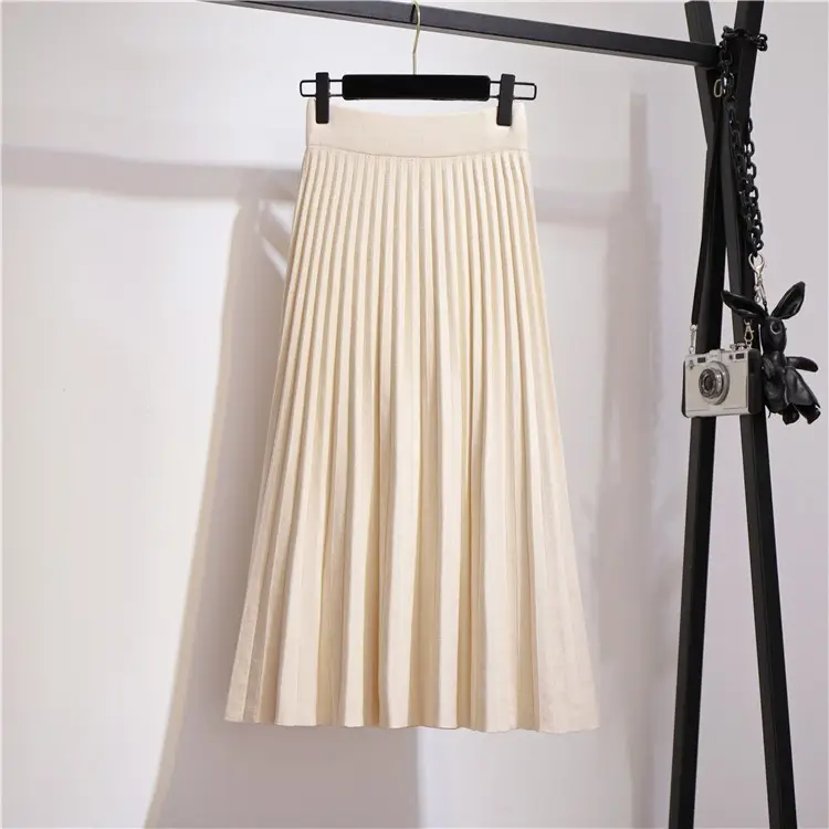 Women's Knitted High Waist Pleated Skirt Winter Warm - Image 5