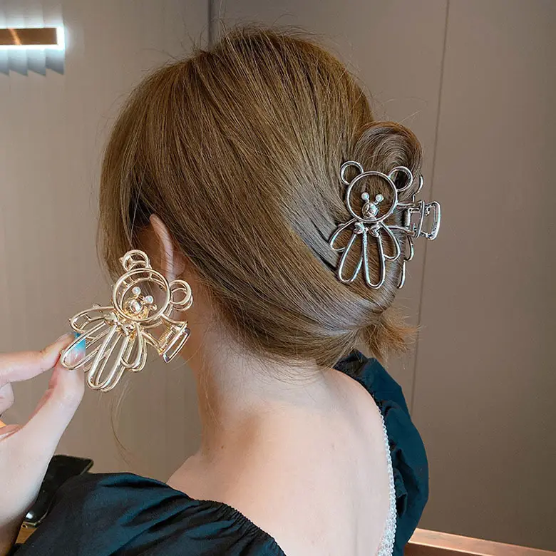 Metal Bear Hair Clip with Pearl & Crystal Accents - Image 4