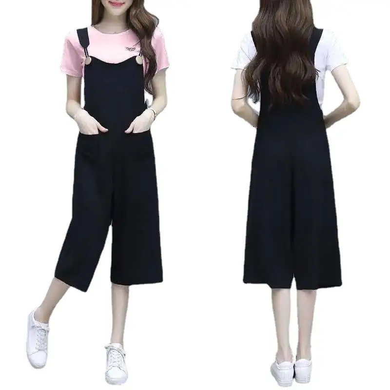 Women Black Strap Wide Leg Pants Suit Large - Image 7