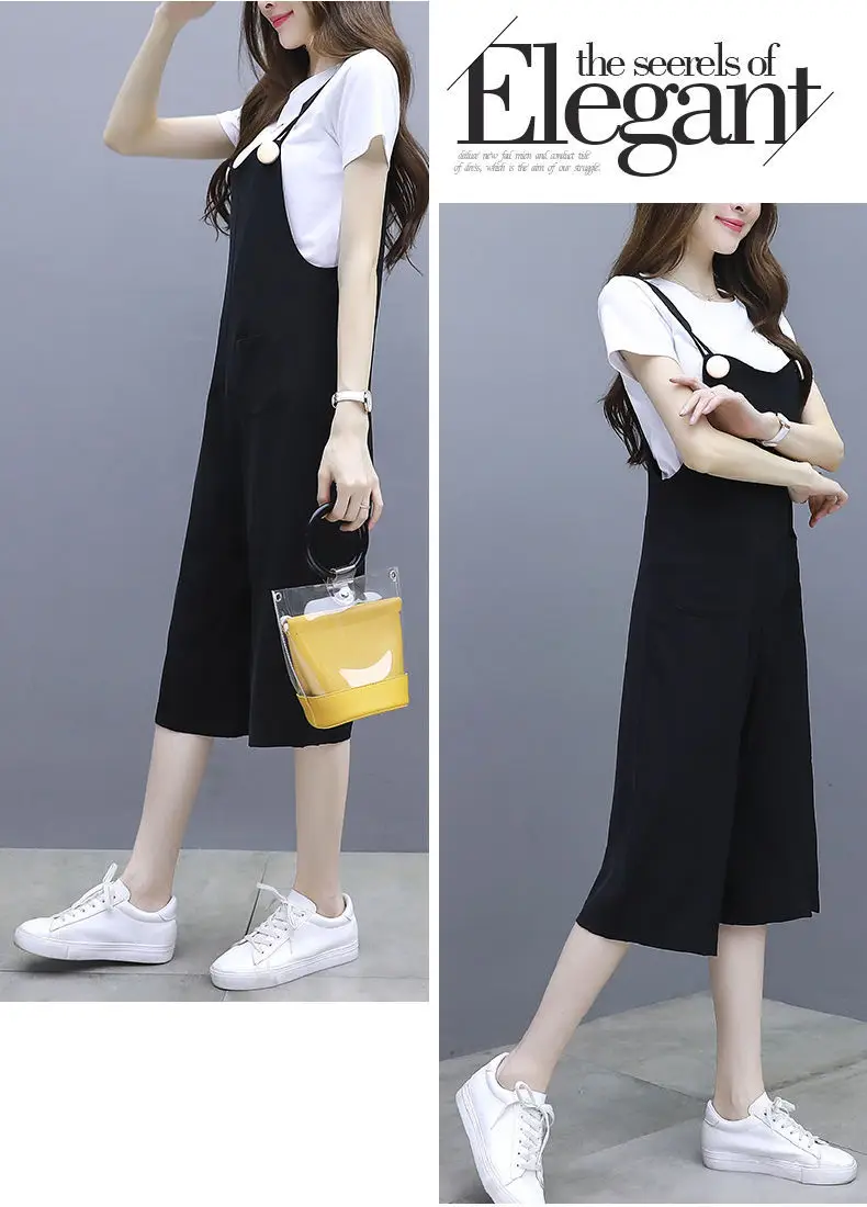 Women Black Strap Wide Leg Pants Suit Large — feature 14
