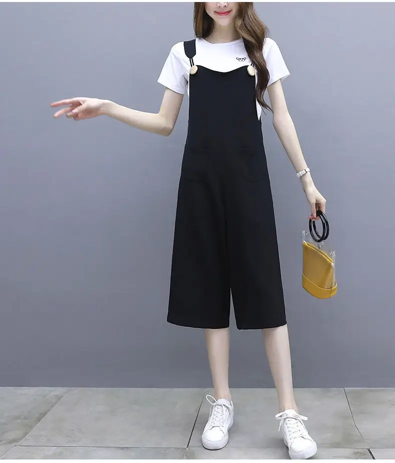 Women Black Strap Wide Leg Pants Suit Large — feature 15
