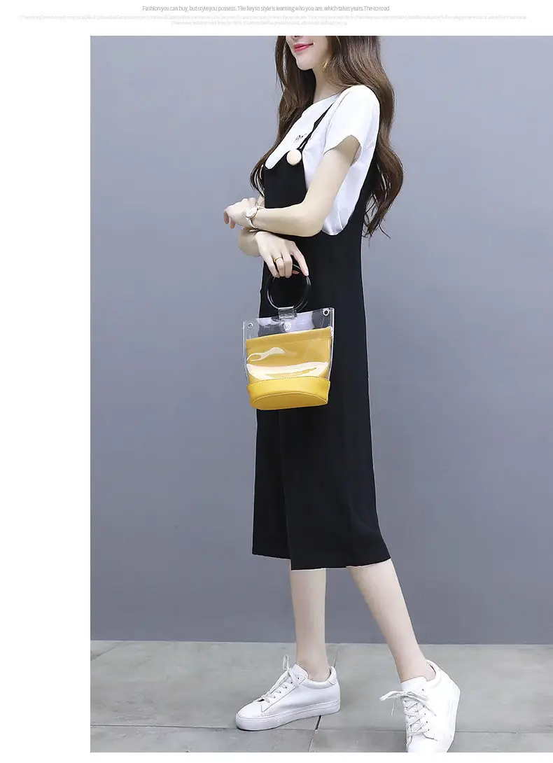 Women Black Strap Wide Leg Pants Suit Large — feature 17