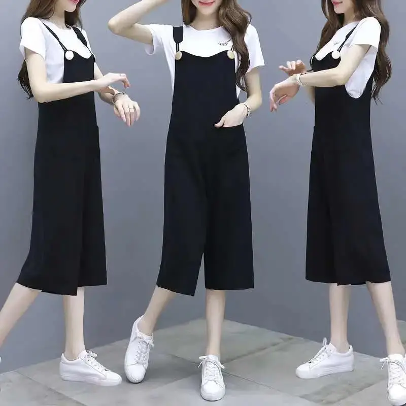 Women Black Strap Wide Leg Pants Suit Large — feature 2