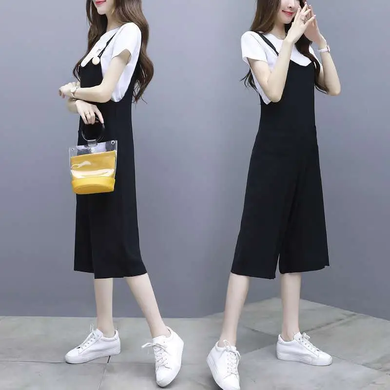 Women Black Strap Wide Leg Pants Suit Large — feature 4