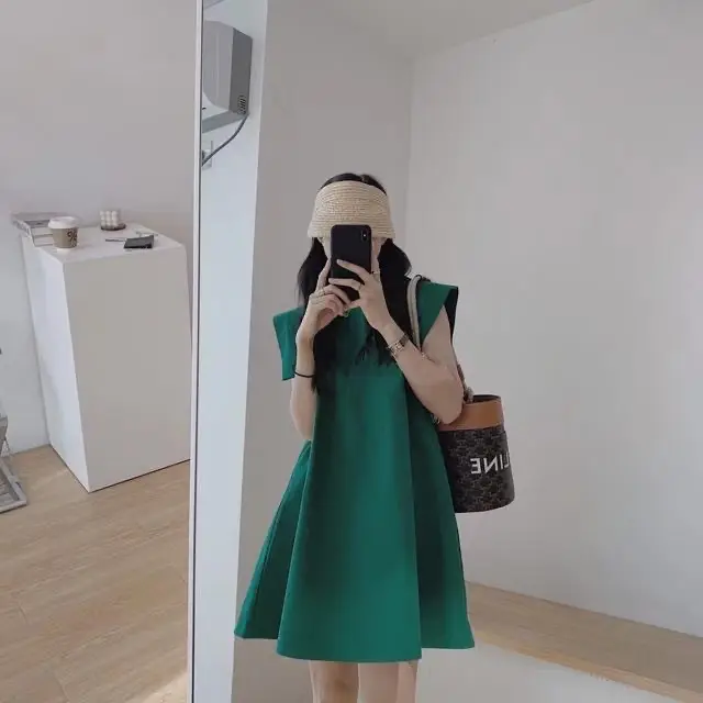 Women's Sleeveless A-Line Dress Olive Green 2024 - Image 5
