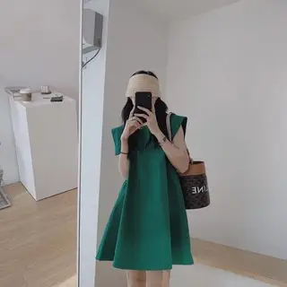 Women's Sleeveless A-Line Dress Olive Green 2024 - Image 2