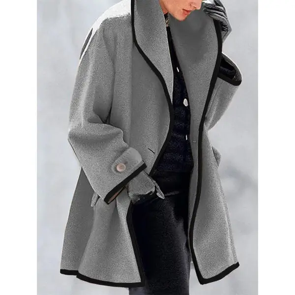 2021 Hooded Woolen Women's Coat Beige Black Trim - Image 4