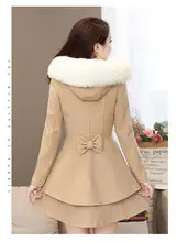 2021 Hooded Woolen Women's Coat Beige Black Trim — feature 10
