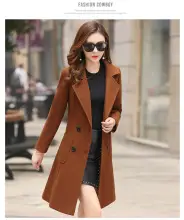2021 Hooded Woolen Women's Coat Beige Black Trim — feature 12