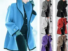 2021 Hooded Woolen Women's Coat Beige Black Trim — feature 15