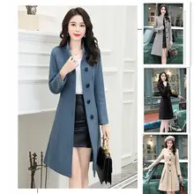 2021 Hooded Woolen Women's Coat Beige Black Trim — feature 17