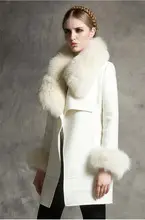 2021 Hooded Woolen Women's Coat Beige Black Trim — feature 18