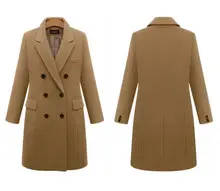 2021 Hooded Woolen Women's Coat Beige Black Trim — feature 2