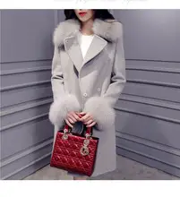 2021 Hooded Woolen Women's Coat Beige Black Trim — feature 20