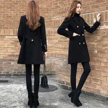 2021 Hooded Woolen Women's Coat Beige Black Trim — feature 22