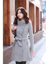 2021 Hooded Woolen Women's Coat Beige Black Trim — feature 40