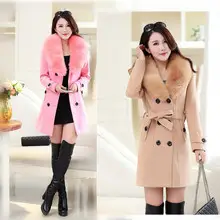 2021 Hooded Woolen Women's Coat Beige Black Trim — feature 7