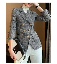 2021 Hooded Woolen Women's Coat Beige Black Trim — feature 9