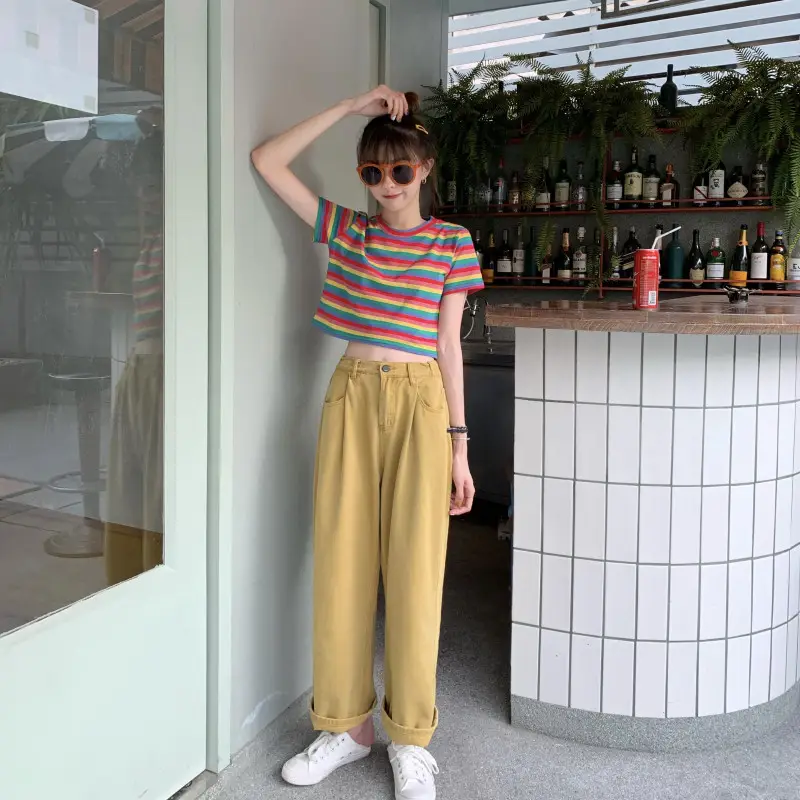 Women Rainbow Stripes Short Sleeve T-Shirt Top — feature 16