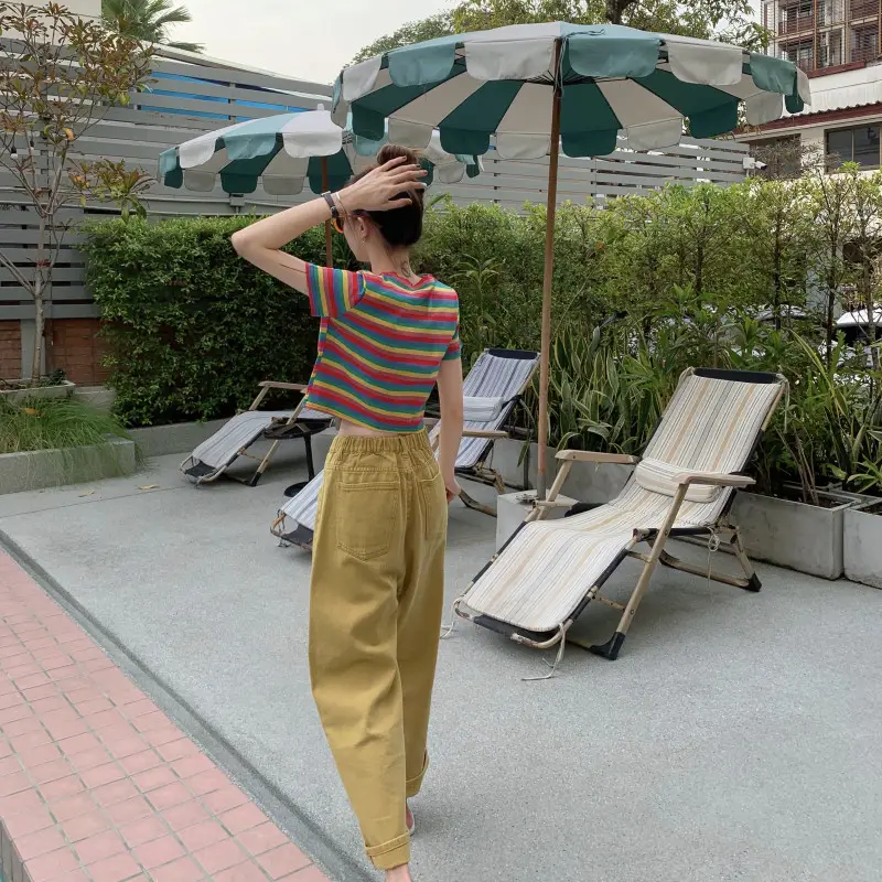 Women Rainbow Stripes Short Sleeve T-Shirt Top — feature 18