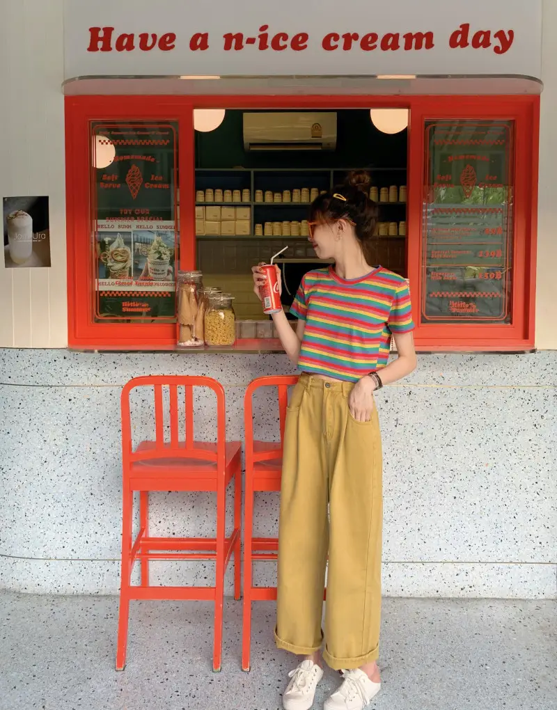 Women Rainbow Stripes Short Sleeve T-Shirt Top — feature 21