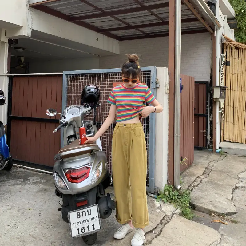 Women Rainbow Stripes Short Sleeve T-Shirt Top — feature 23