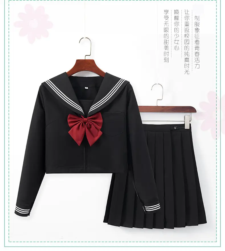 Black Pleated Sailor Skirt for Girls School — feature 2