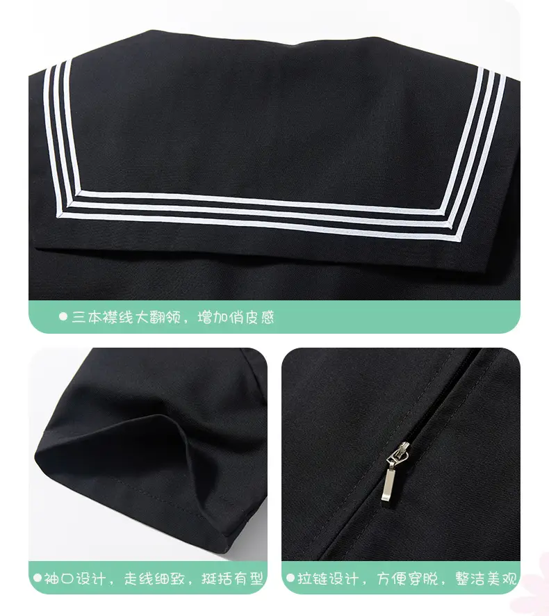 Black Pleated Sailor Skirt for Girls School — feature 7